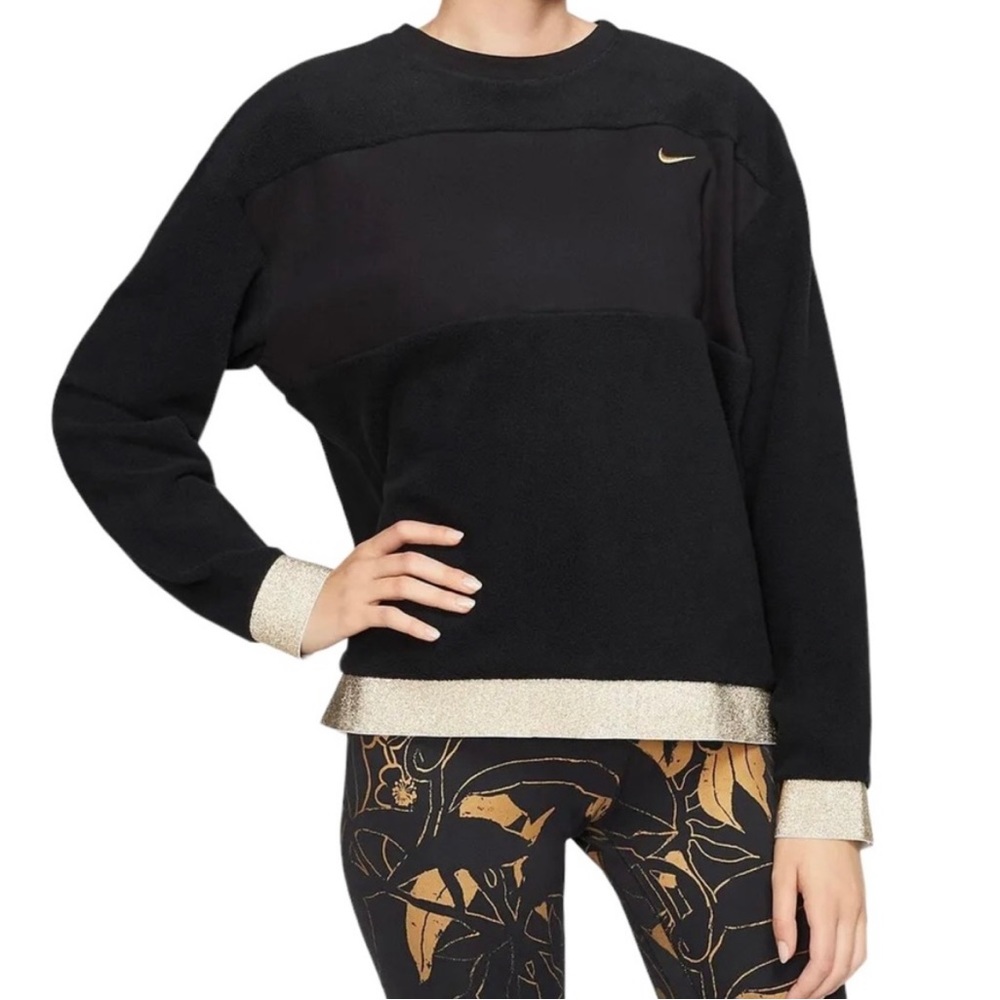 Nike Icon Clash Therma Fleece Crew Pullover
Sweatshirt Black Gold Women's sz L